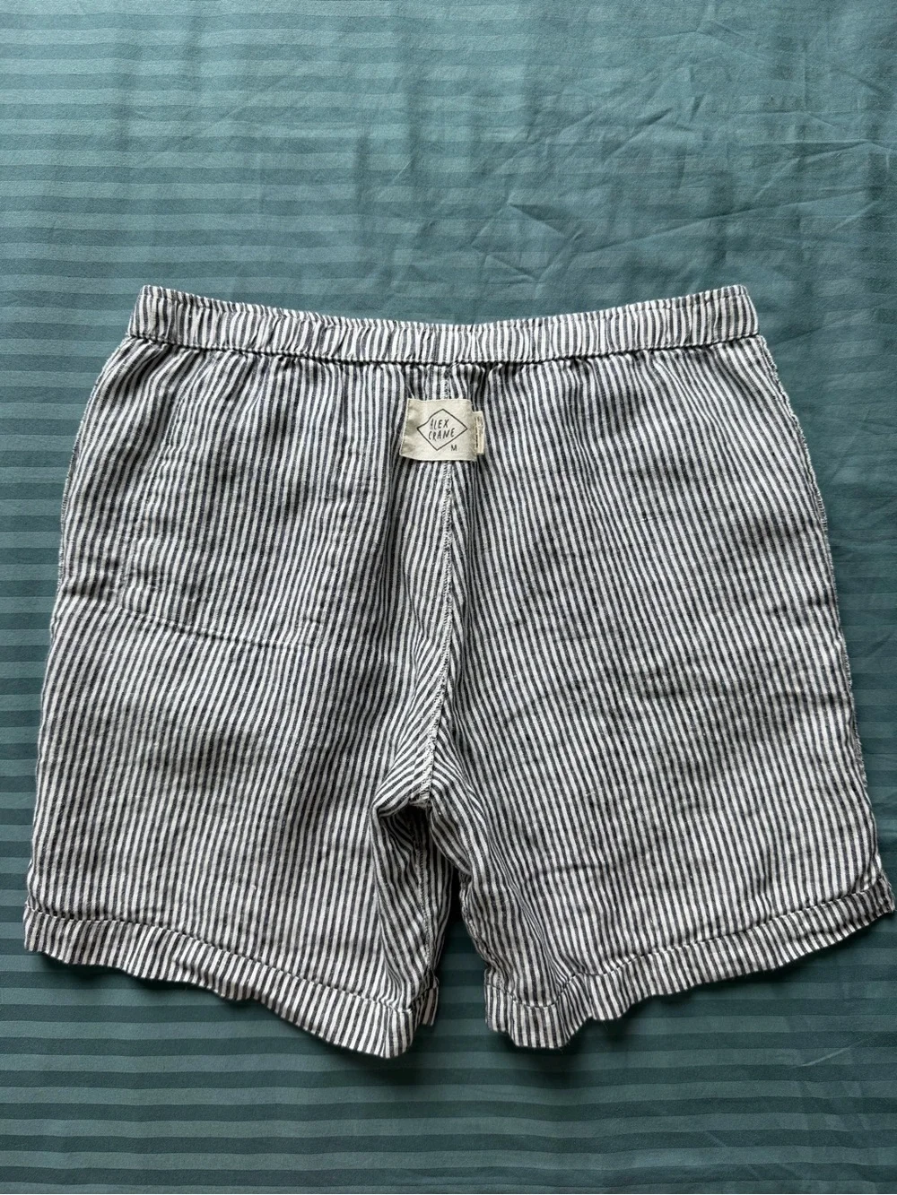 Alex Crane Bo Shorts Lines Men’s Size M 100% Linen Striped Drawstring Shorts